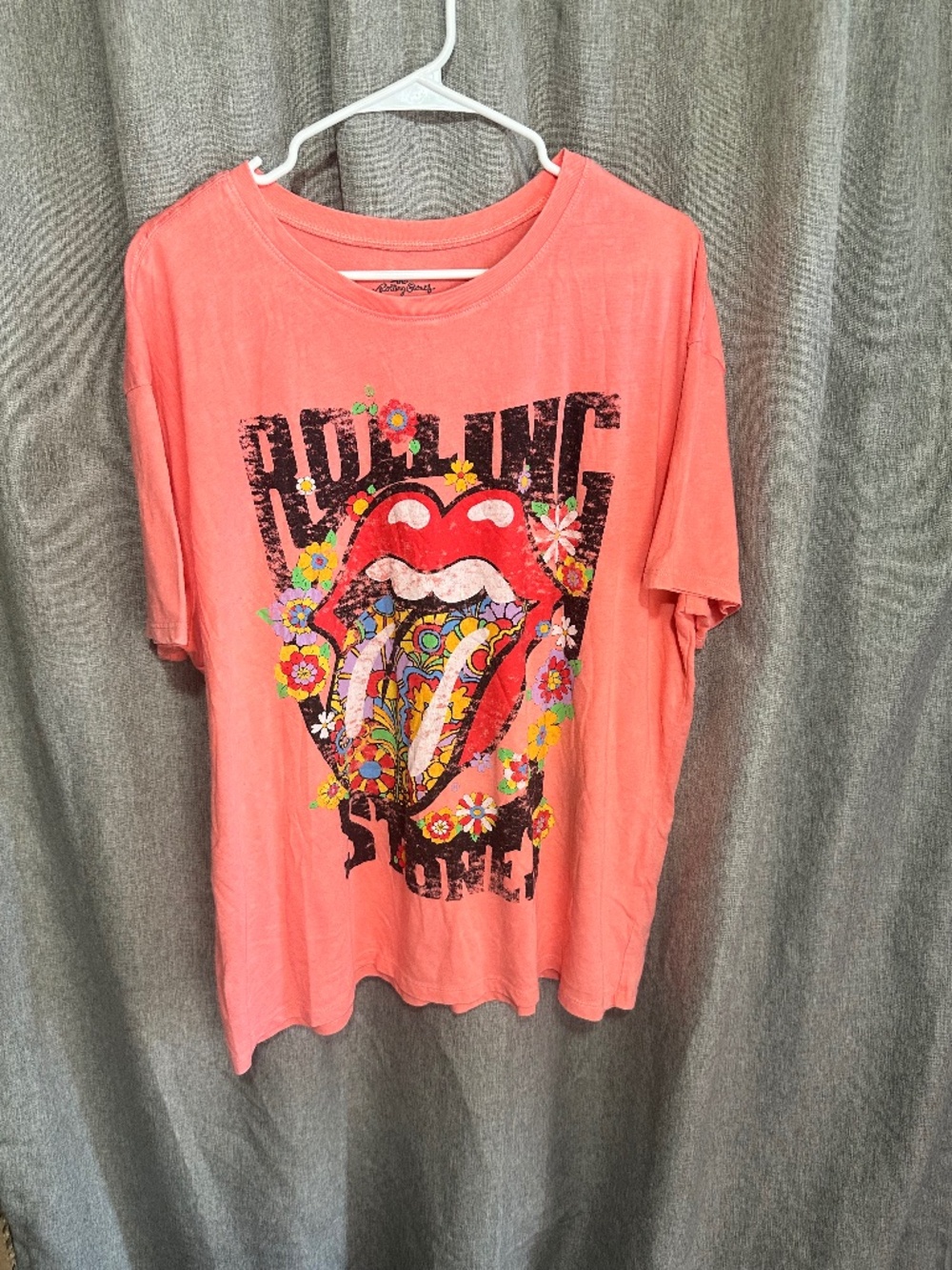 The Rolling Stones Coral Pink Floral Tongue Graphic Band Tee Shirt - XXL